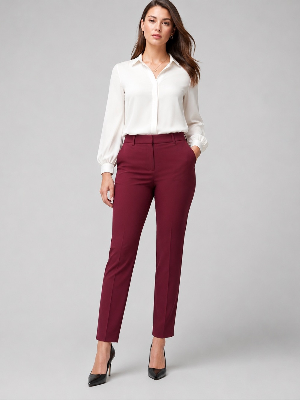 White House Black Market dress pants The Slim Ankle burgundy color 
size 10